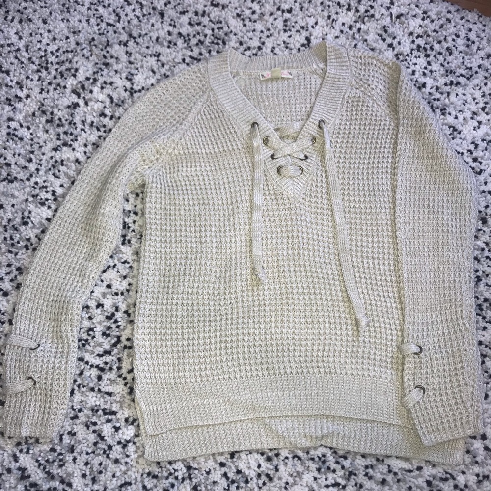 Cream front tie sweater